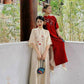 Shifted Embroidery Cream / Red / Blue GAM Ao Dai Set | Pre-made Vietnamese Ao Dai| Women Ao Dai | Lunar New Year| Ao Dai Truyen Thong | A1