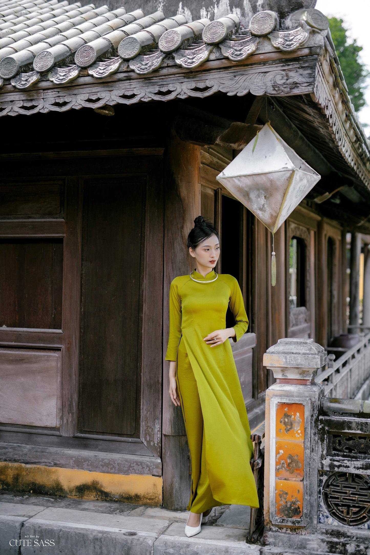 Green Hai Da Silk Plain Ao Dai Set