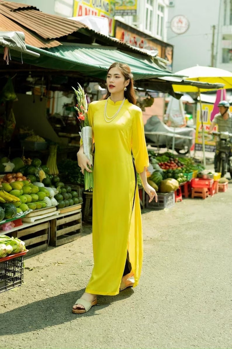 Shifted Traditional Gam Ao Dai Set | Pre-made Vietnamese Ao Dai| Women Ao Dai with Pants | Lunar New Year| Ao Dai Truyen Thong