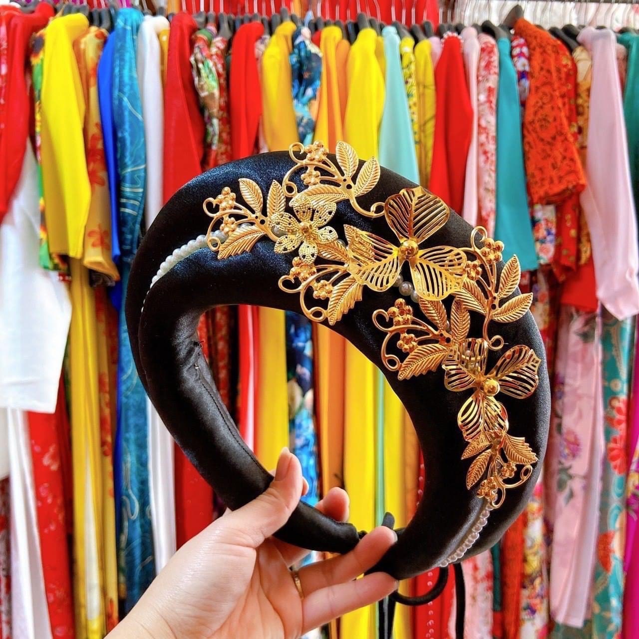 Gold Floral Plush Head Piece - Multiple Colors | Vietnamese Ao Dai Accessories | Man Ao Dai | Khan Dong