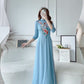 Blue Embroidery Moon Ao Dai Set