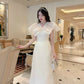 Cream Lace Bow Ao Dai Set