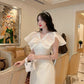 Cream Lace Bow Ao Dai Set