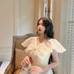 Cream Lace Bow Ao Dai Set