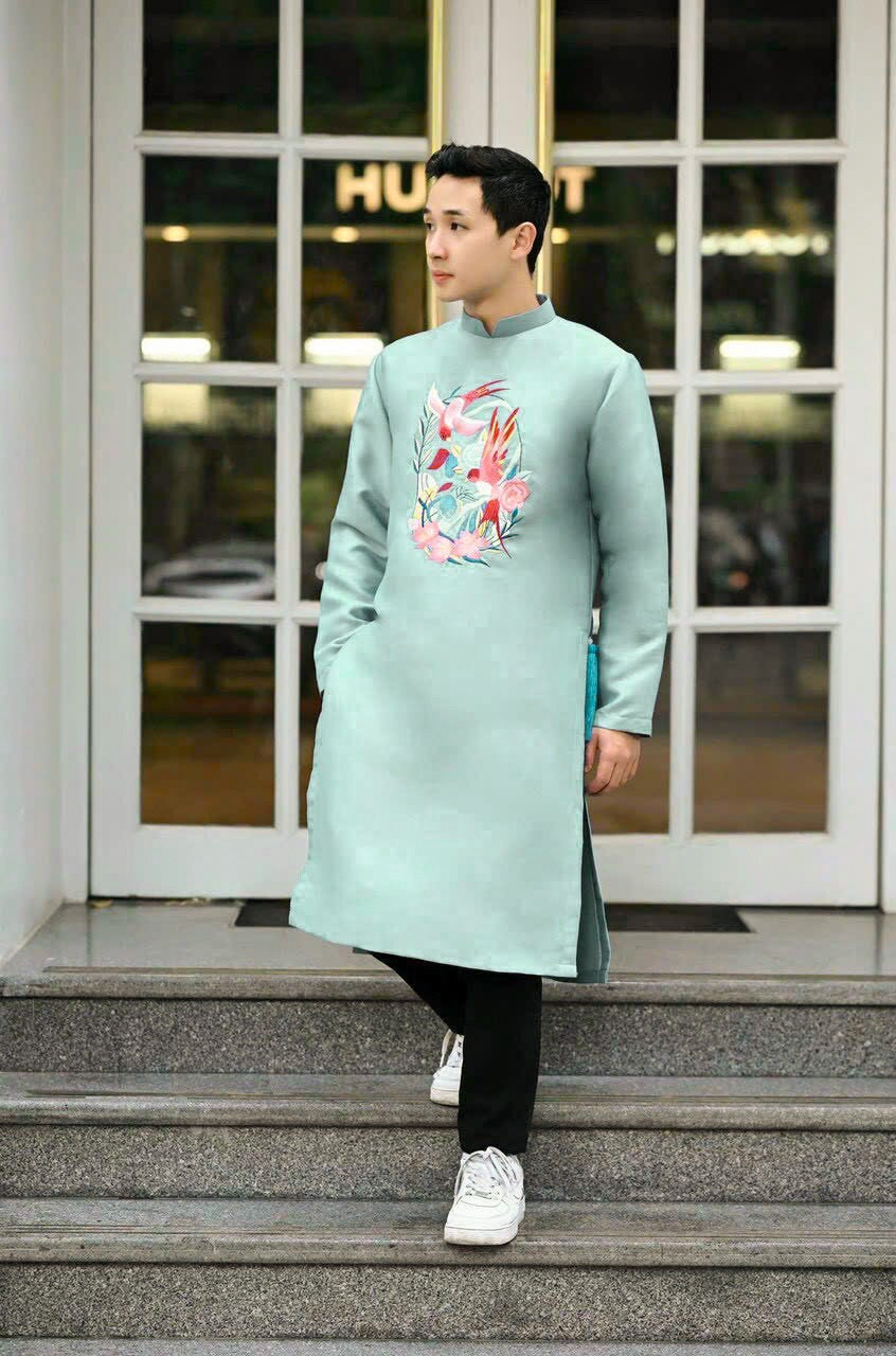 Men Light Blue Sparrow Ao Dai Set