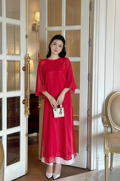 Shifted Chiffon Ao Dai Top Only, NO PANTS (6 Colors)