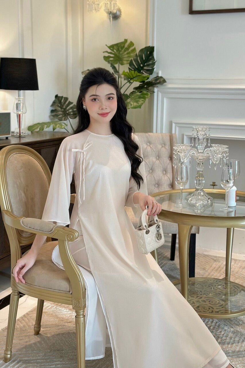 Shifted Chiffon Ao Dai Top Only, NO PANTS (6 Colors) 31-32B Ao Dai by Cute Sass Shifted Chiffon Ao Dai Top Only, NO PANTS (6 Colors) 31-32B Ao Dai by Cute Sass