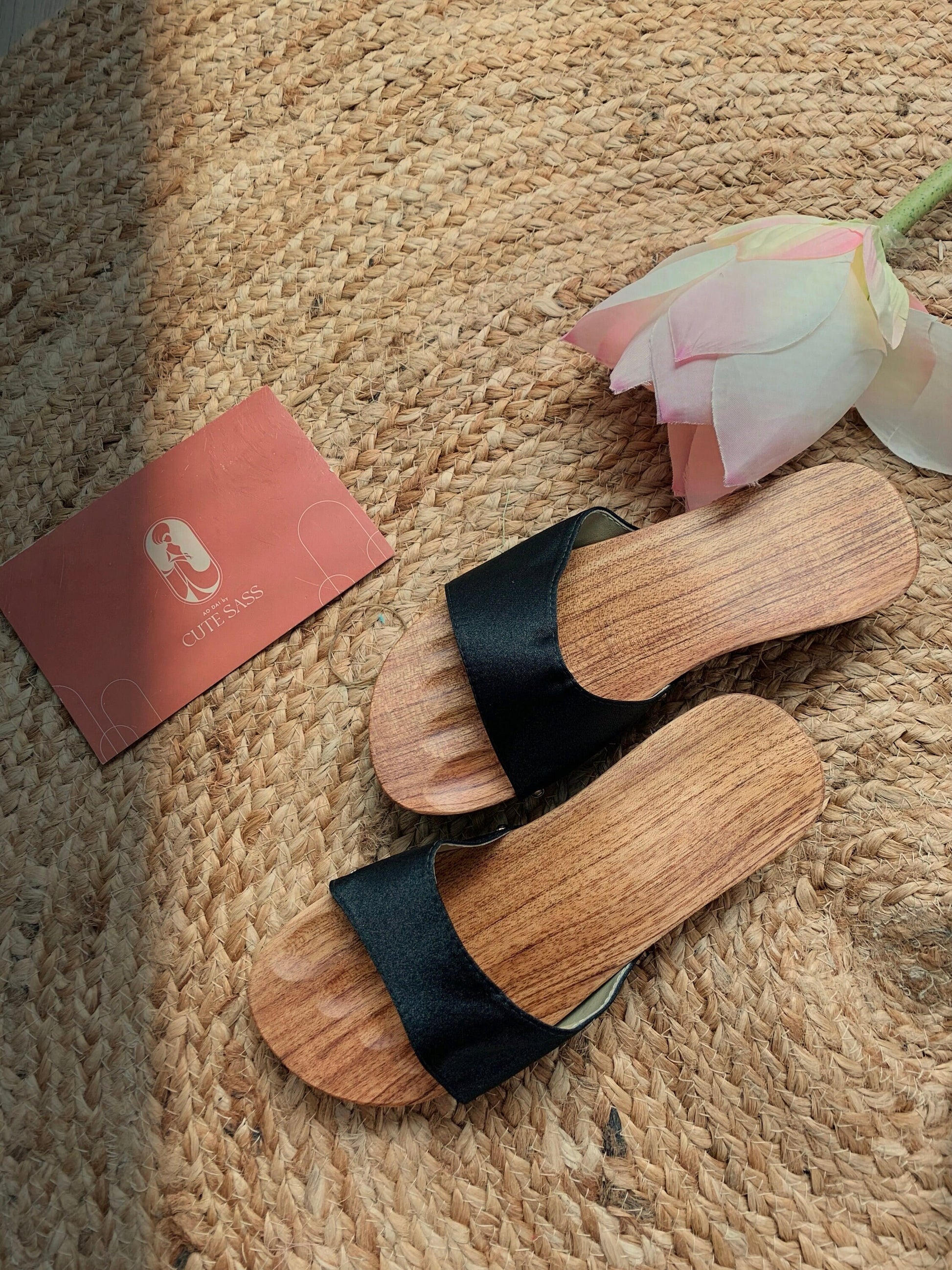 Black Guoc Moc - Women Wooden Heels | Pre-made Vietnamese Ao Dai Wood Shoes | Women Traditional Ao Dai Shoes