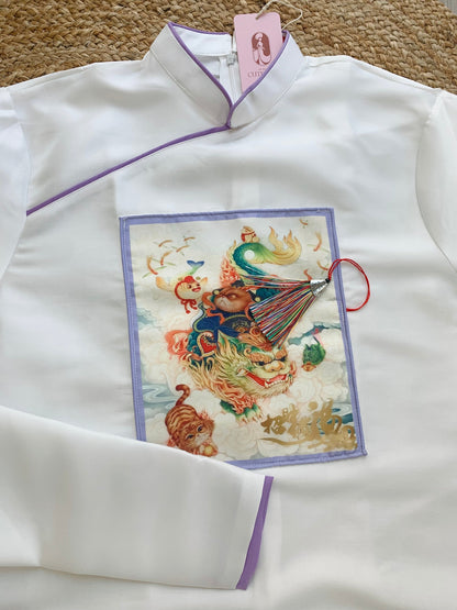 Men and Boy White/Purple Lan Ao Dai Set
