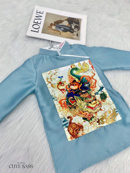 Men and Boy Blue Lan Ao Dai Set | Pre-made Vietnamese Ao Dai| Lunar New Year | Ao Dai for Girl, Mom, Dad, Boy | Ao Dai Tet|J1