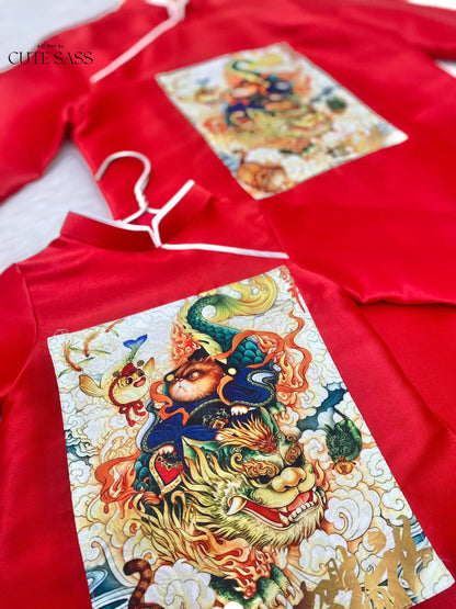Men and Boy Red Lan Ao Dai Set | Pre-made Vietnamese Ao Dai| Lunar New Year | Ao Dai for Girl, Mom, Dad, Boy | Ao Dai Tet|J3