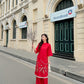 Shifted Red Chiffon Ao Dai Set