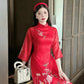 Red Printed Chiffon Ao Dai Set | Pre-made Modernized Vietnamese Ao Dai| Women Ao Dai with Pants| Lunar New Year| Ao Dai Cach Tan|