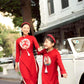 Family Red/Blush Embroidery Ao Dai Set