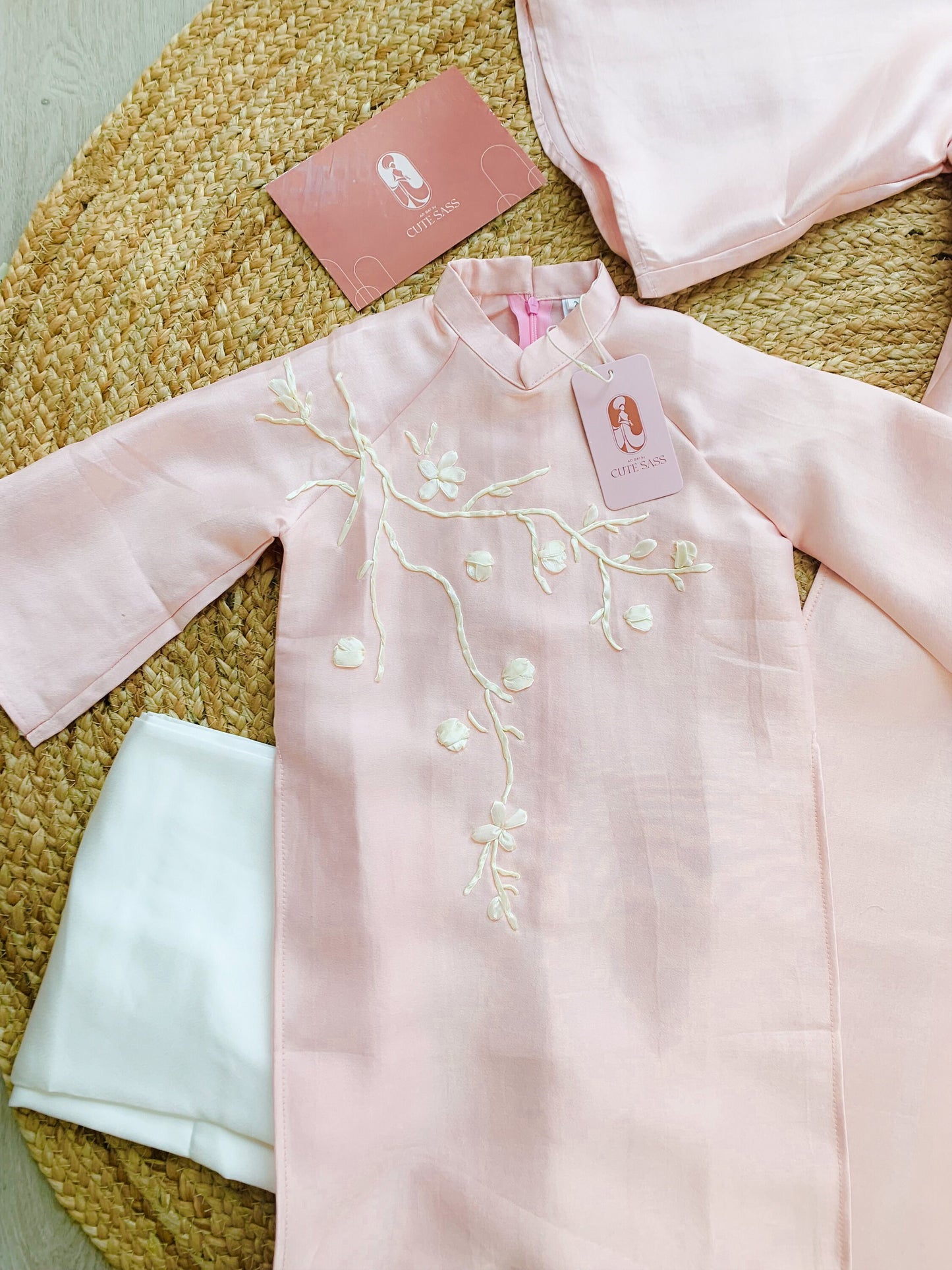 Mom and Daughter Pink Ribbons Matching Ao Dai Set