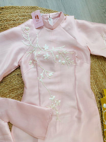 Mom and Daughter Pink Ribbons Matching Ao Dai Set