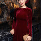 Champagne Red Velvet Plain Ao Dai Top Only, NO PANTS