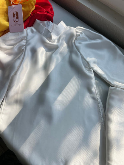 Girl Satin Ao Dai Set (White, Yellow, Red) | Pre-made Traditional Vietnamese Ao Dai | Vietnamese Girl Ao Dai| Lunar New Year| Kid Ao Dai |B2
