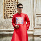Men Red Printed Dragon Ao Dai Set| Pre-made Traditional Vietnamese Ao Dai| Lunar New Year | Ao Dai for Dad, Boy | Ao Dai Tet|