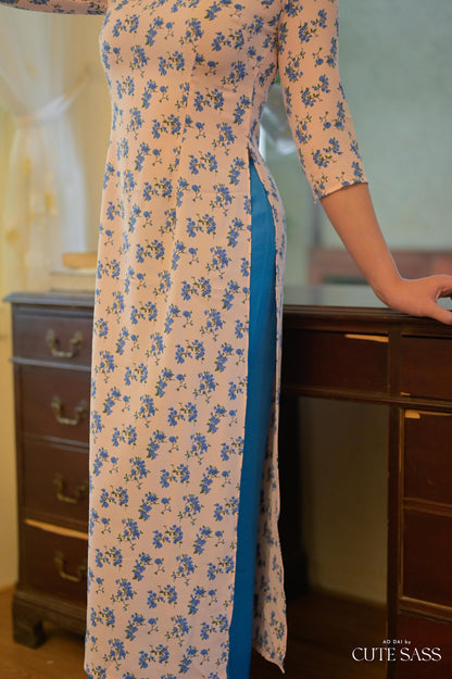 Blue Hoa Ao Dai Set with Twisted Headband