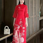 Red Printed Chiffon Ao Dai Set | Pre-made Modernized Vietnamese Ao Dai| Women Ao Dai with Pants| Lunar New Year| Ao Dai Cach Tan|