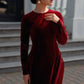 Champagne Red Velvet Plain Ao Dai Top Only, NO PANTS