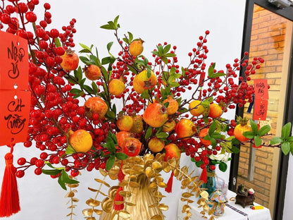 Pomegranate Faux Branches 35" Tall, 7 Poms - Tet Decoration