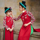 Mom and Daughter Red Embroidery Ao Dai Set (No Headband)| Pre-made Traditional Vietnamese Ao Dai | Lunar New Year | Ao Dai for Girl, Mom|