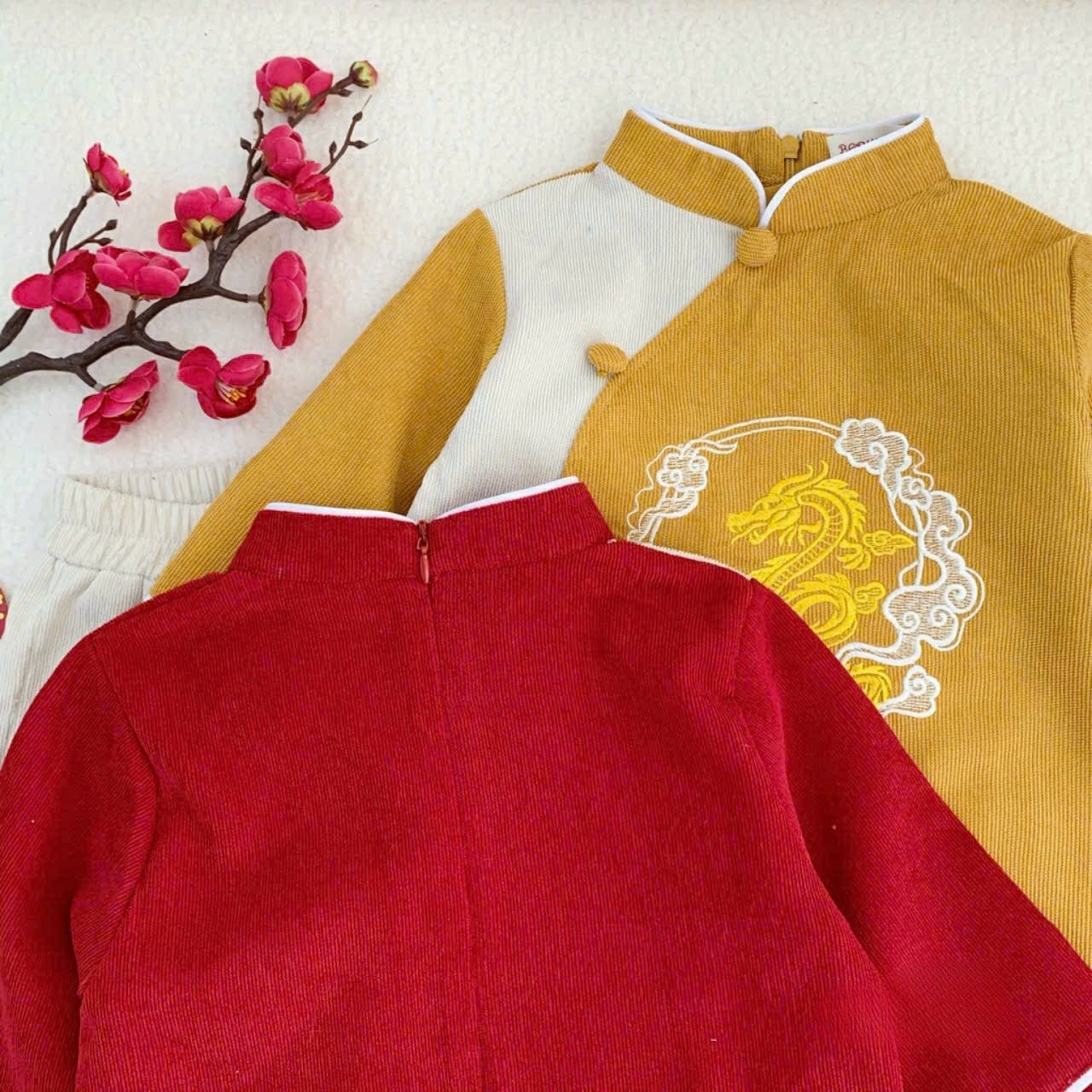 Boy Embroidery Dragon Ao Dai Top (Yellow, Blue, Red) | Pre-made Traditional Vietnamese Ao Dai | Lunar New Year | Ao Dai for Boy |