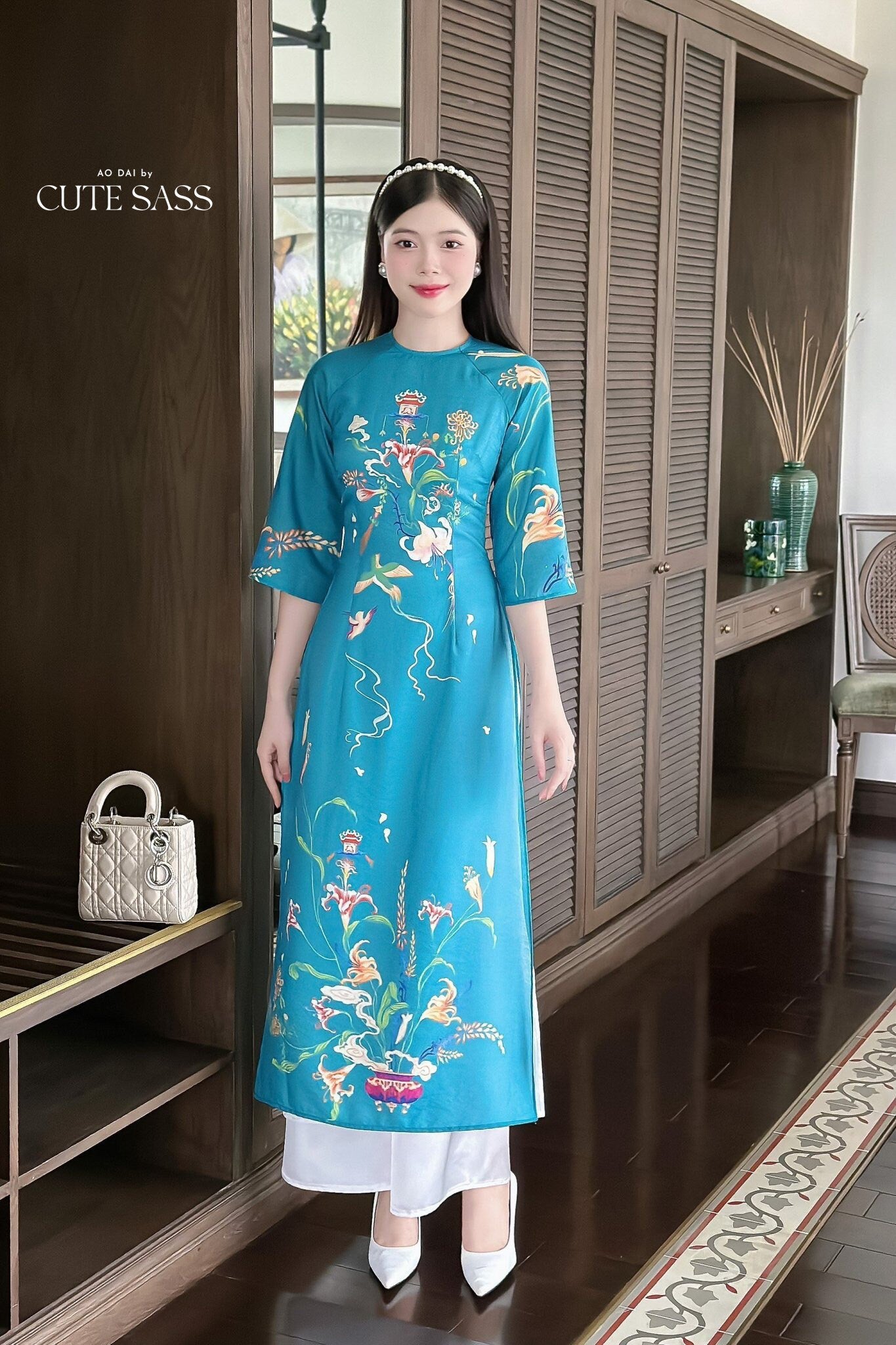 Red Printed Chiffon Ao Dai Set | Pre-made Modernized Vietnamese Ao Dai| Women Ao Dai with Pants| Lunar New Year| Ao Dai Cach Tan|D3