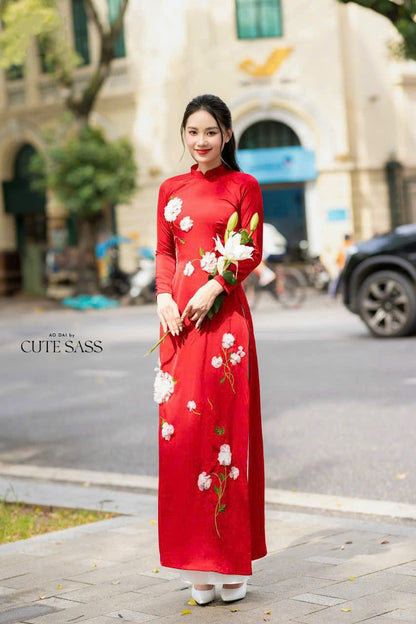 Hydrangea 3D Ao Dai Top Only, NO PANTS (4 Colors) |Pre-made Modernized Vietnamese Ao Dai | Lunar New Year| Ao Dai Truyen Thong|L3