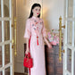 Spring Gam Hac Ao Dai Set (Pink, Cream) |Pre-made Modernized Vietnamese Ao Dai | Lunar New Year| Ao Dai Cach Tan With Pants|