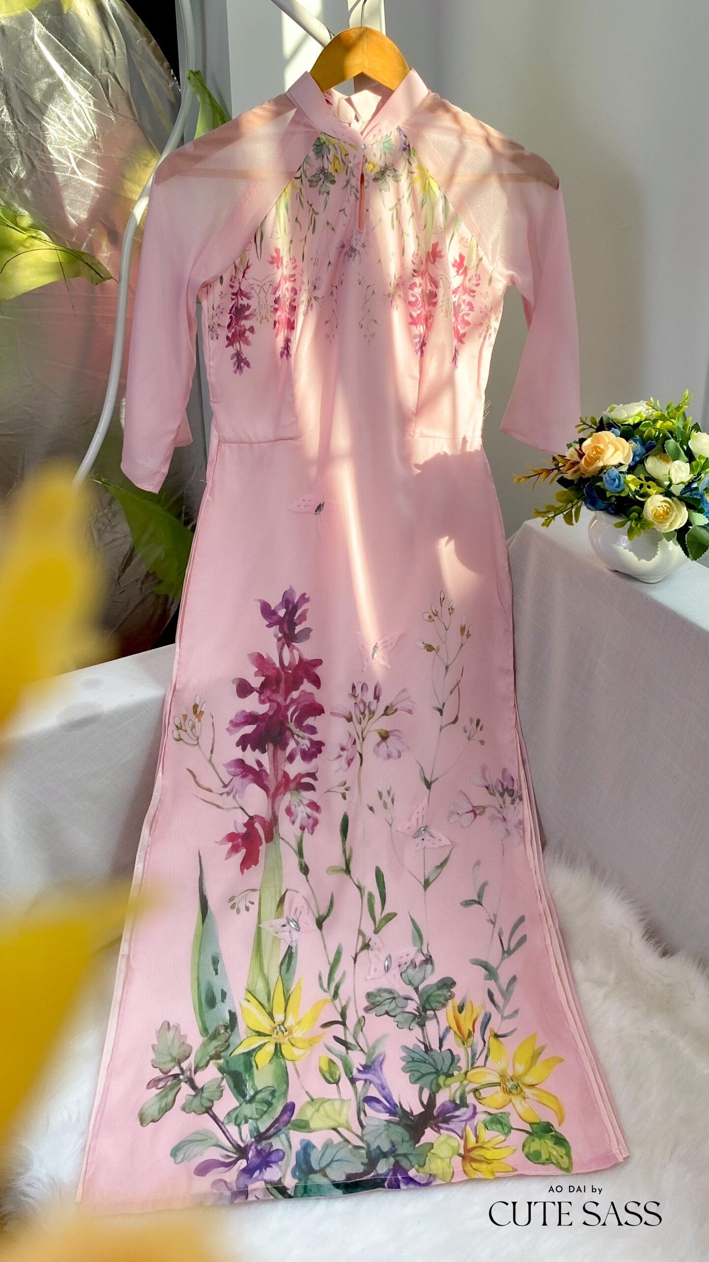 Lavender Fall Butterflies Ao Dai Set | Pre-made Modernized Vietnamese Ao Dai| Women Ao Dai with Pants| Lunar New Year| Ao Dai Cach Tan|M8