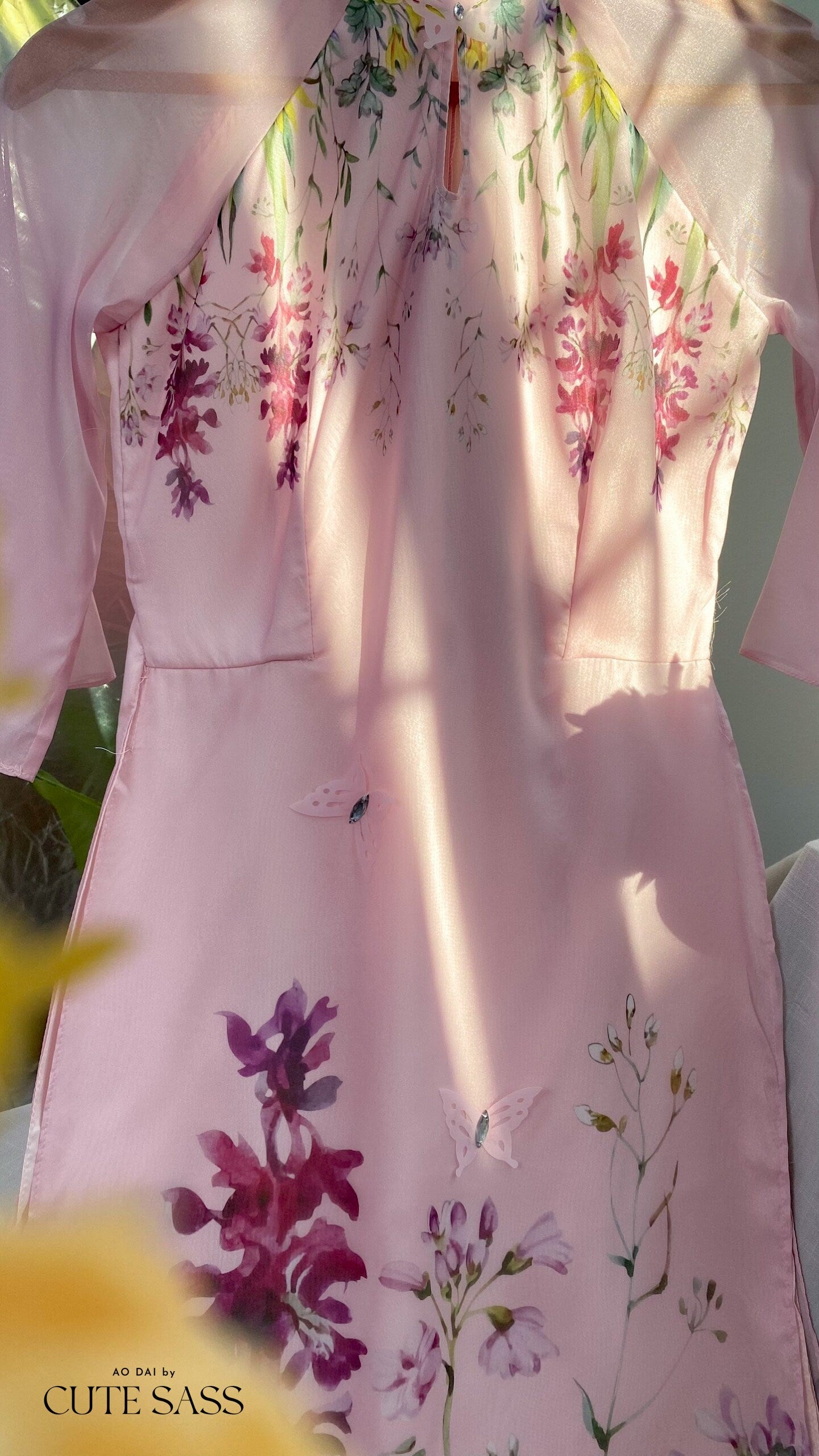 Lavender Fall Butterflies Ao Dai Set | Pre-made Modernized Vietnamese Ao Dai| Women Ao Dai with Pants| Lunar New Year| Ao Dai Cach Tan|M8
