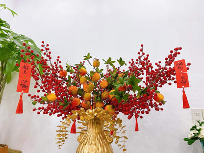 Pomegranate Faux Branches 35" Tall, 7 Poms - Tet Decoration