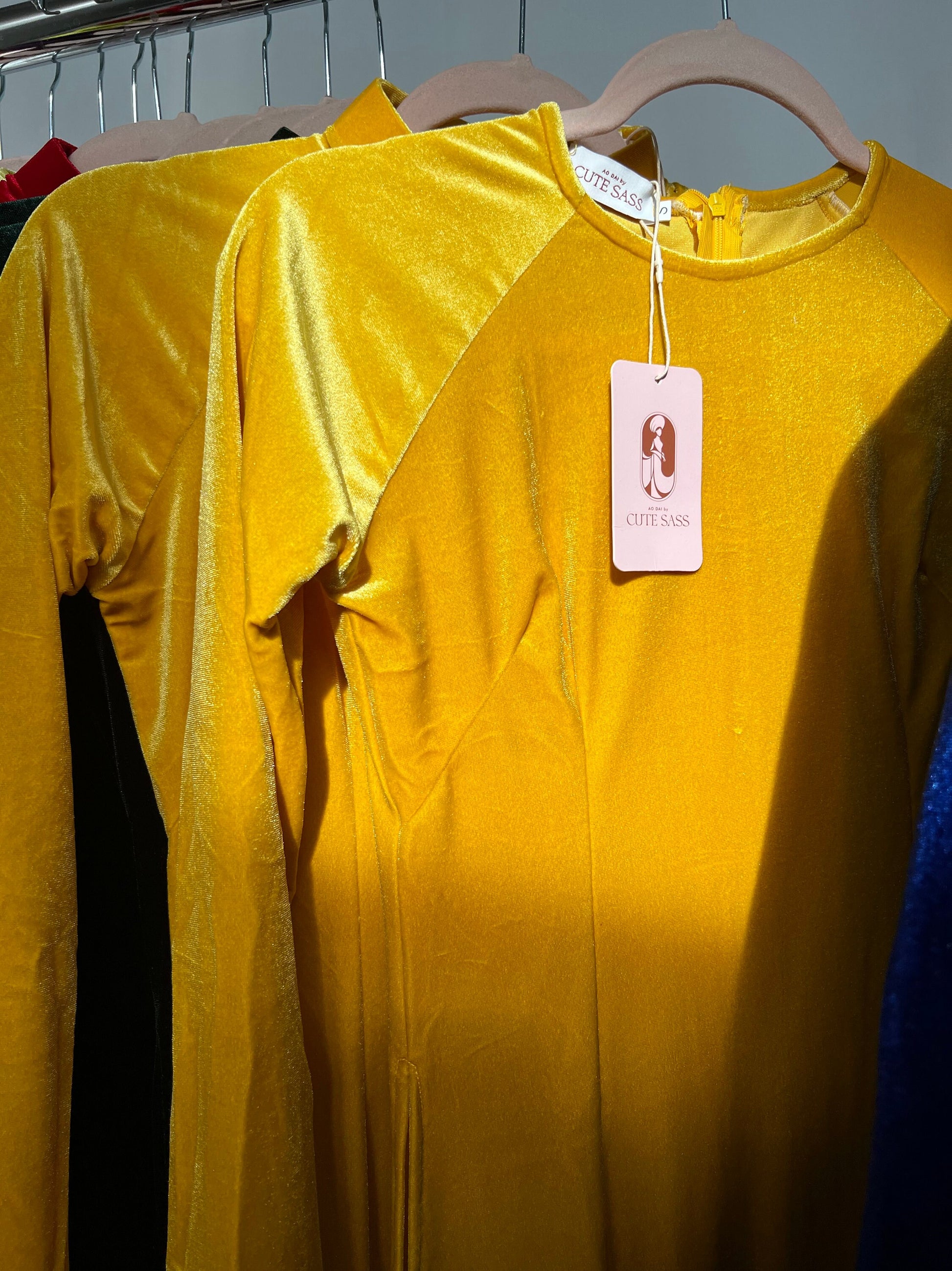 Yellow Velvet Ao Dai Top Only, NO PANTS