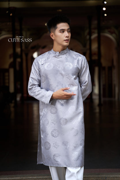 Men Gray Gam Silk Ao Dai Set| Pre-made Traditional Vietnamese Ao Dai| Lunar New Year | Ao Dai for Dad, Boy | Ao Dai Tet|H4