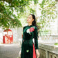 Green Embroidery Velvet Ao Dai Top Only, NO PANTS
