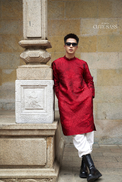 Men Red 3D Gam Ao Dai Top
