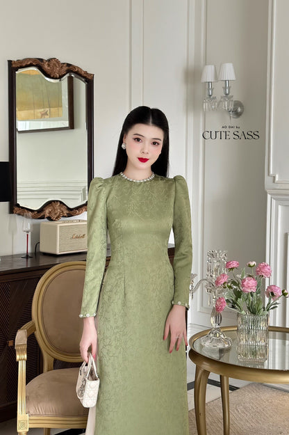 Pearl Silk Ao Dai Set (3 Colors) |Pre-made Modernized Vietnamese Ao Dai | Lunar New Year| Ao Dai Cach Tan With Pants| Ao Dai Truyen Thong|C4