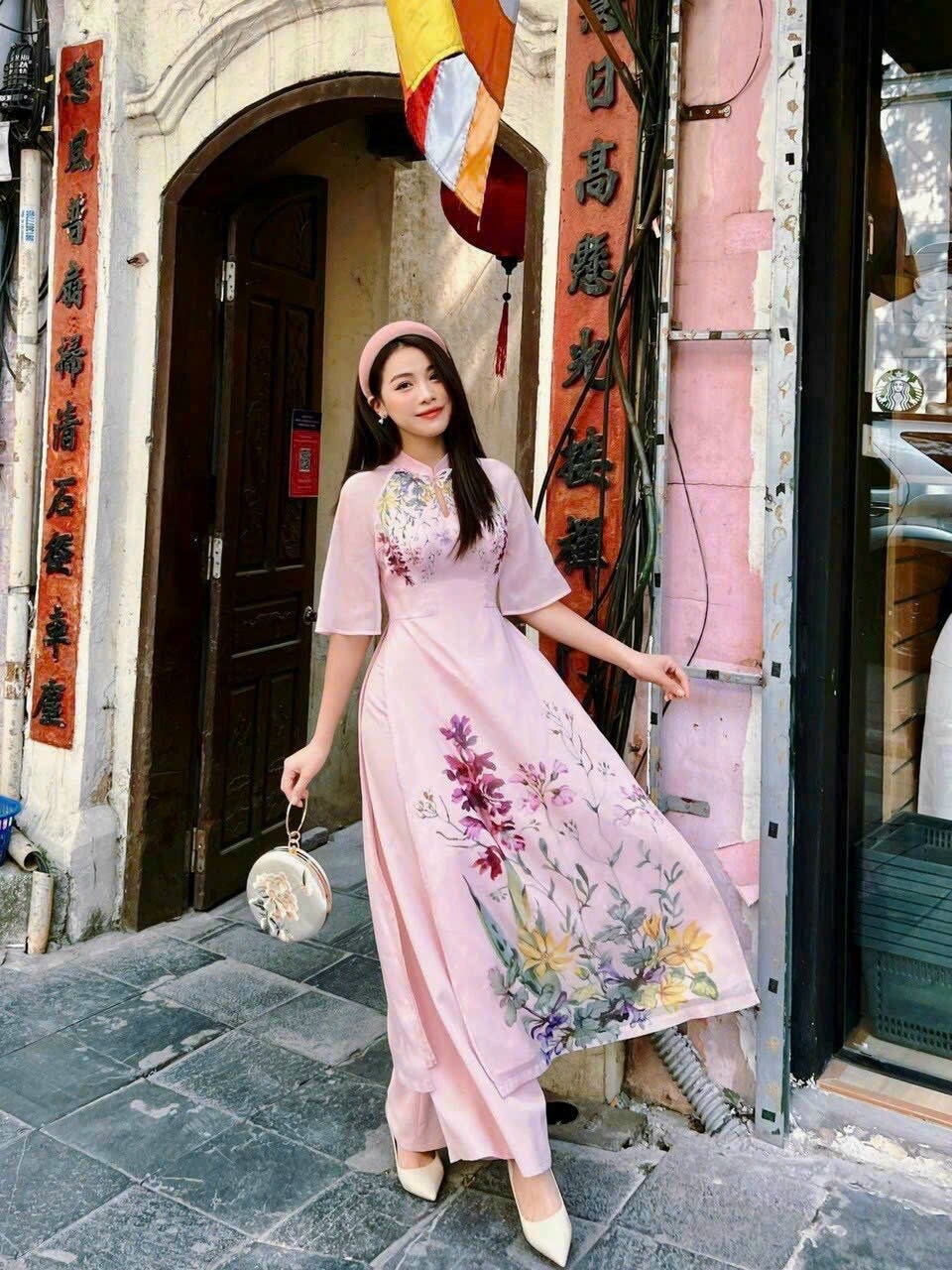 Lavender Fall Butterflies Ao Dai Set | Pre-made Modernized Vietnamese Ao Dai| Women Ao Dai with Pants| Lunar New Year| Ao Dai Cach Tan|M8