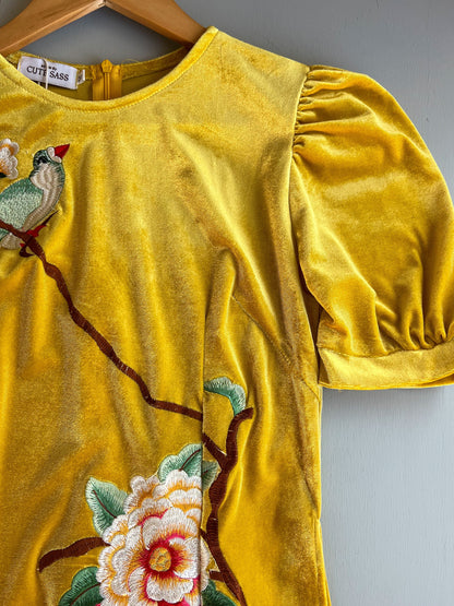 Mom and Daughter Yellow Embroidery Velvet Ao Dai Top Only, NO PANTS | Pre-made Traditional Vietnamese Ao Dai | Lunar New Year |