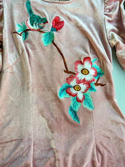 Mom and Daughter Light Pink Embroidery Velvet Ao Dai Top Only, NO PANTS