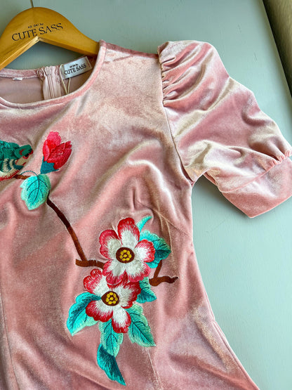 Mom and Daughter Light Pink Embroidery Velvet Ao Dai Top Only, NO PANTS
