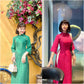 Plain Polka Dots Ao Dai Set (Green/Pink)