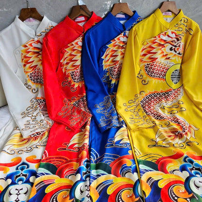 Men Red/Blue Printed Dragon Ao Dai Set