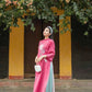 Shifted Pink Floral Ao Dai Set | Pre-made Modernized Vietnamese Ao Dai | Pastel Ao Dai with Pants | Lunar New Year|