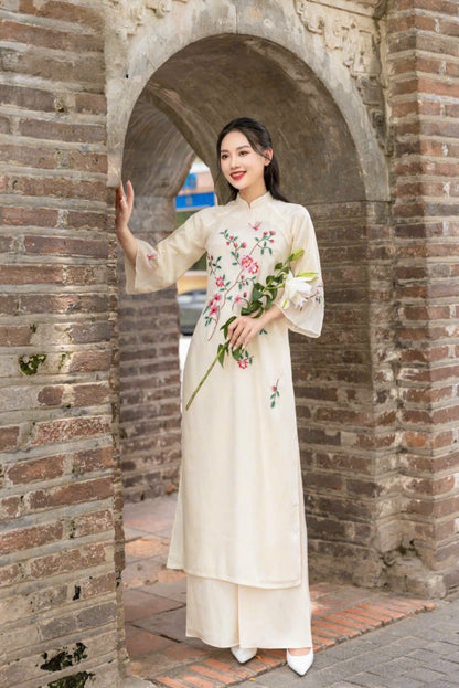 Mom and Daughter Embroidery Ao Dai Set