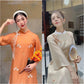 Shifted Chiffon Embroidery Ao Dai Top Only, NO PANTS (2 Colors)| Pre-made Modernized Vietnamese Ao Dai | Pastel Ao Dai | Lunar New Year|