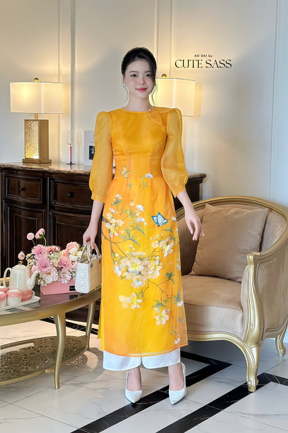 Mom and Daughter Yellow Bow Ao Dai Set| Pre-made Traditional Vietnamese Ao Dai | Lunar New Year | Ao Dai for Girl, Mom|
